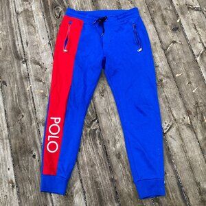 Polo Ralph Lauren Blue Panel Contrast Sweatpants Joggers Small Red
